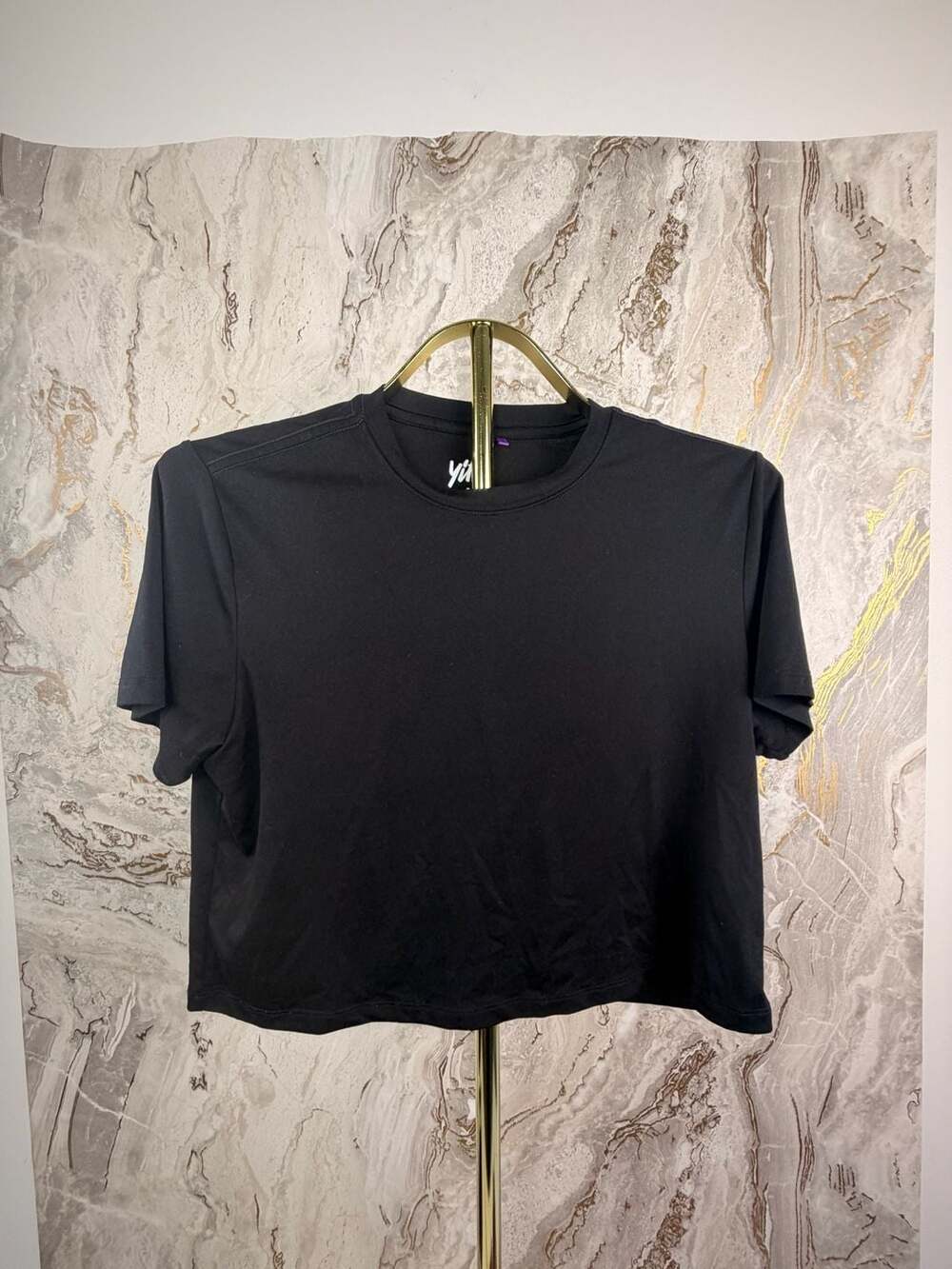 Yitty Cropped T-Shirt Size S Black Polyester Activewear Top